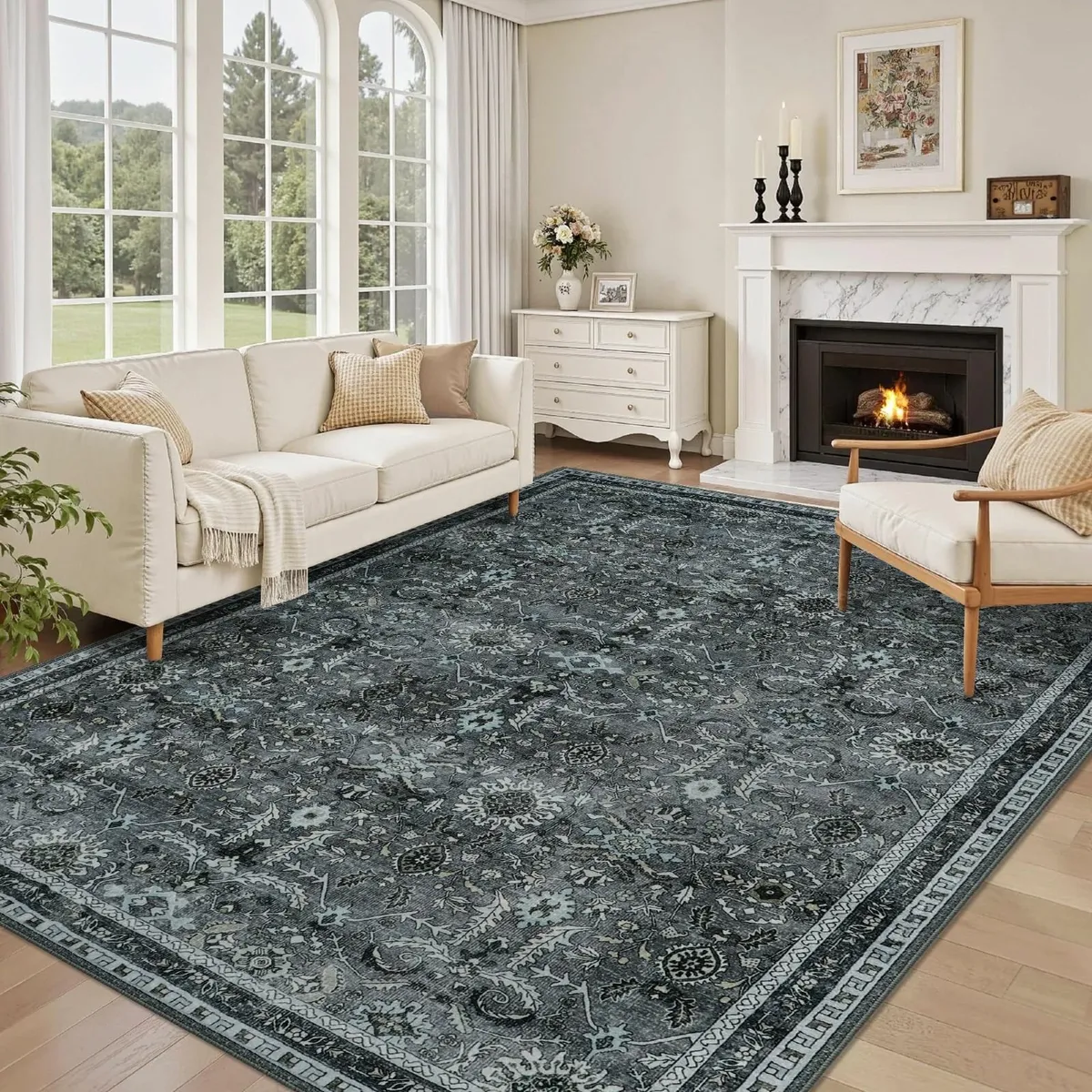 Grey Rugs Living Room Large 160x230cm Boho - Image 1