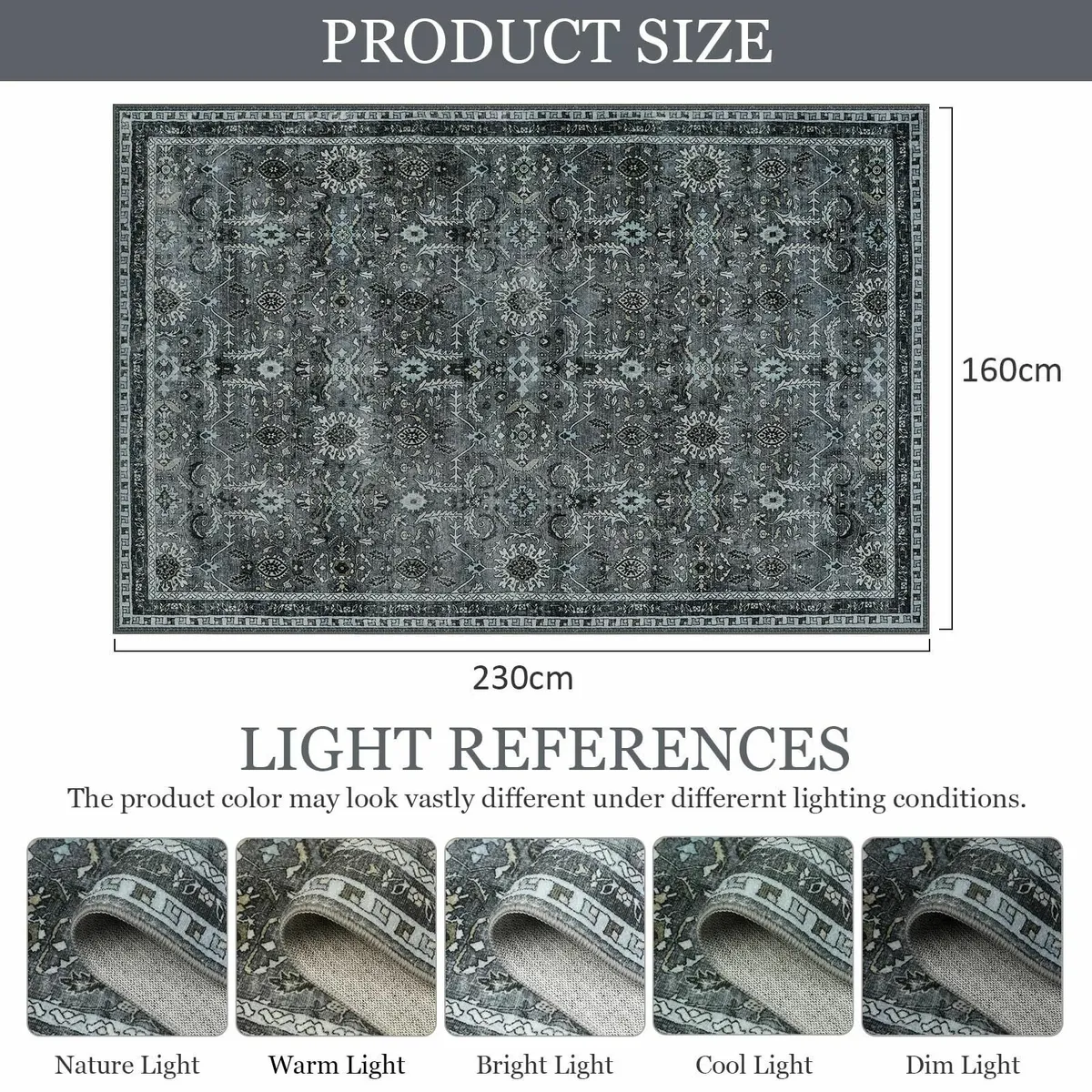 Grey Rugs Living Room Large 160x230cm Boho - Image 2