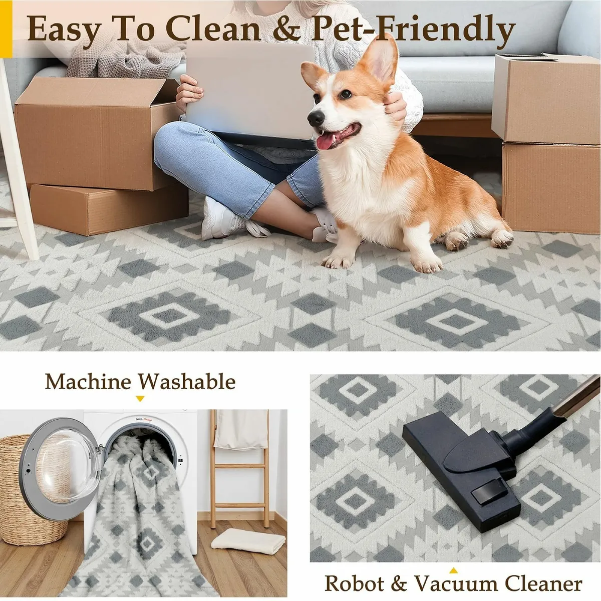 Blue Grey Rugs Living Room Area Rug 160x230cm - Image 3