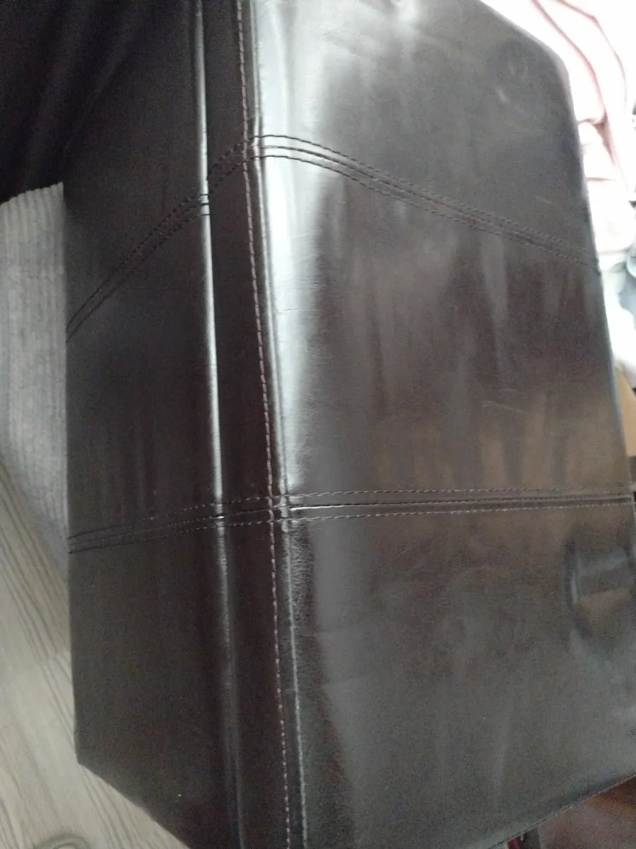 Vintage leather cushioned stool with storage - Image 1