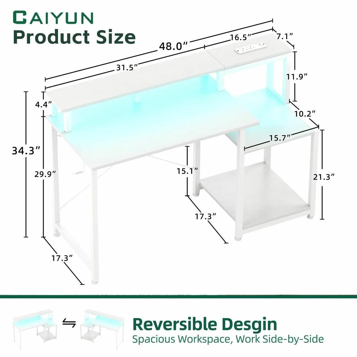 Computer Desk with Printer Stand 48 Inch Power - Image 3
