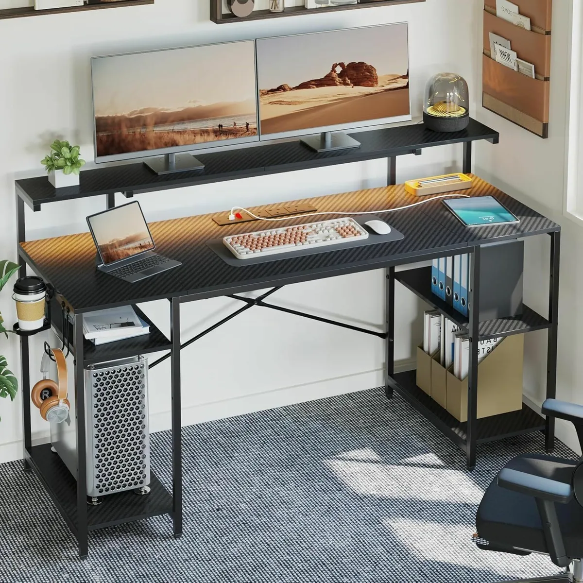 140 CM Computer Desk with Power Outlets LED - Image 4