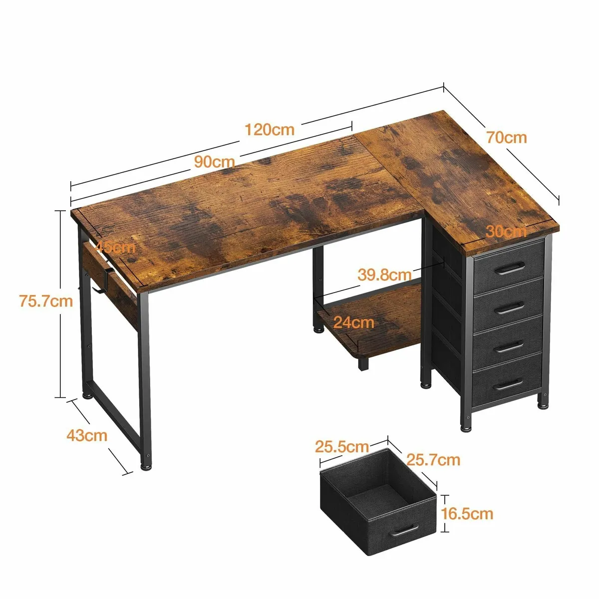 Computer Desk with Drawers 120x70 cm Corner for - Image 3