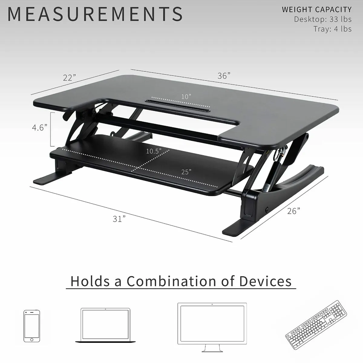 91 cm Height Adjustable Stand Up Desk Converter V - Image 3