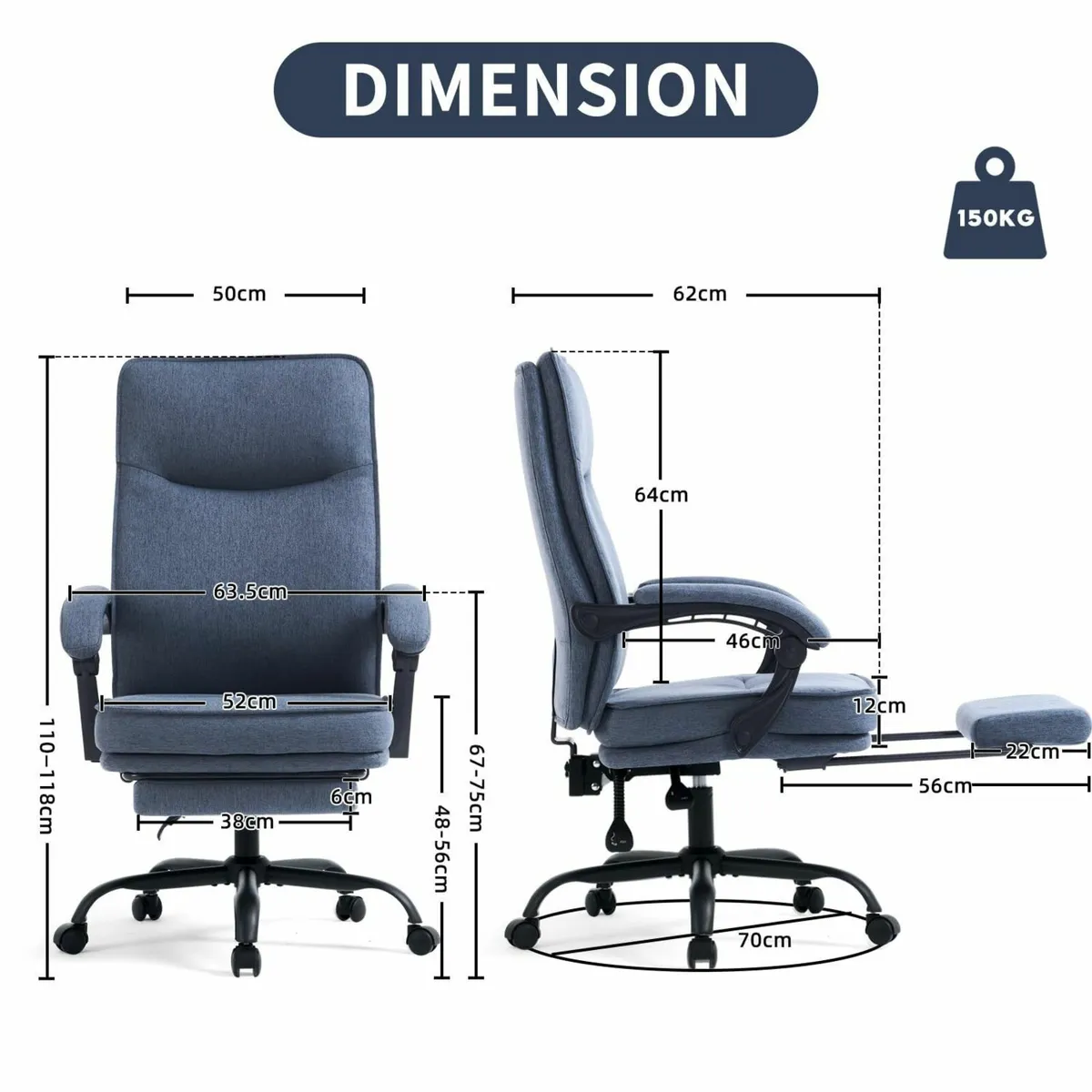 Fabric Office Chair with Footrest Ergonomic - Image 2