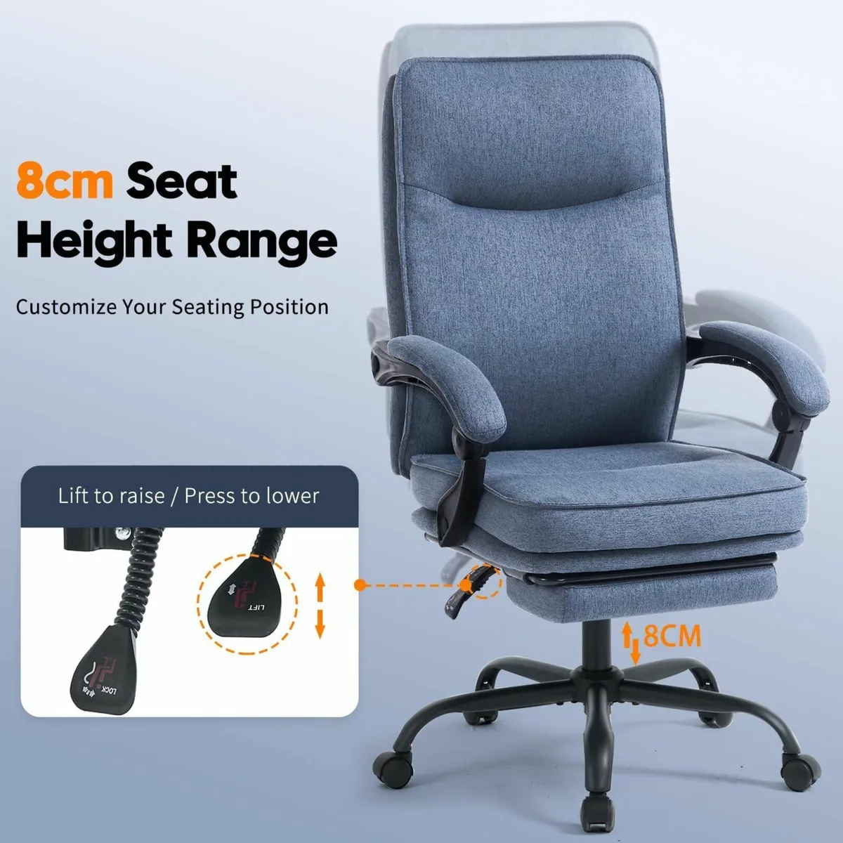 Fabric Office Chair with Footrest Ergonomic - Image 4