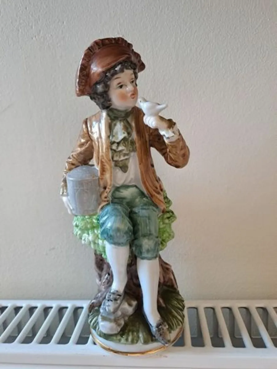 Vintage boy with bird figurine Capodimonte style - Image 1