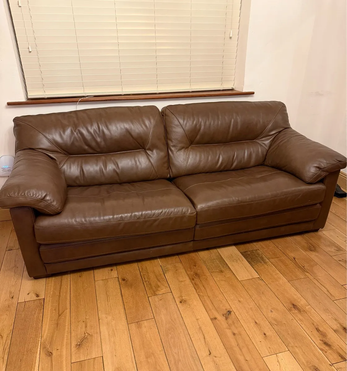 Luxury Brown Pure Leather 3 + 2 Seater Sofa Set - Image 1