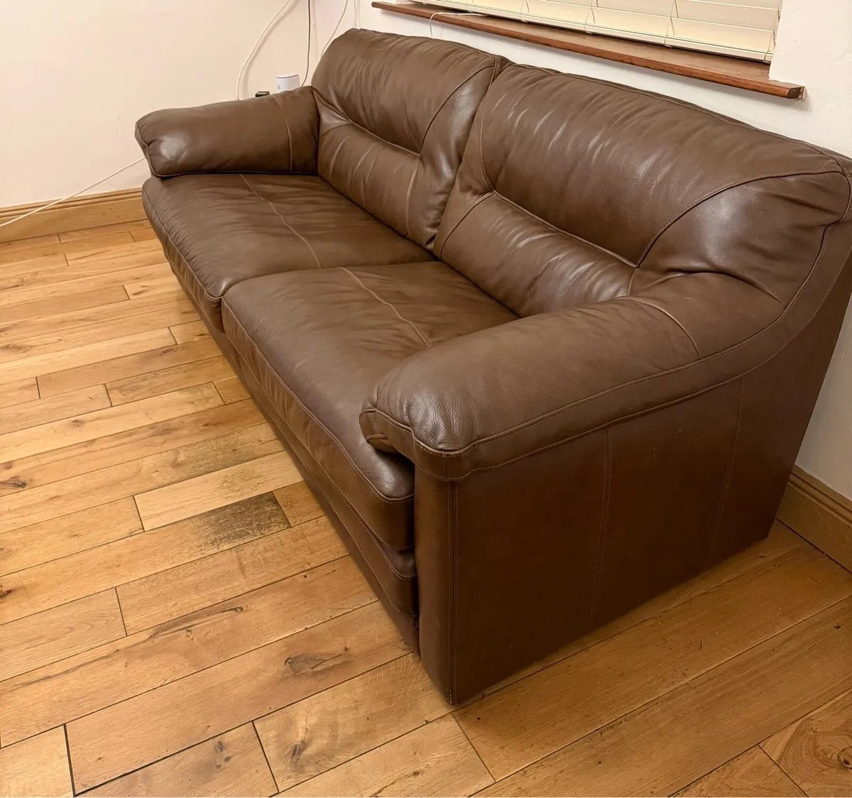 Luxury Brown Pure Leather 3 + 2 Seater Sofa Set - Image 2
