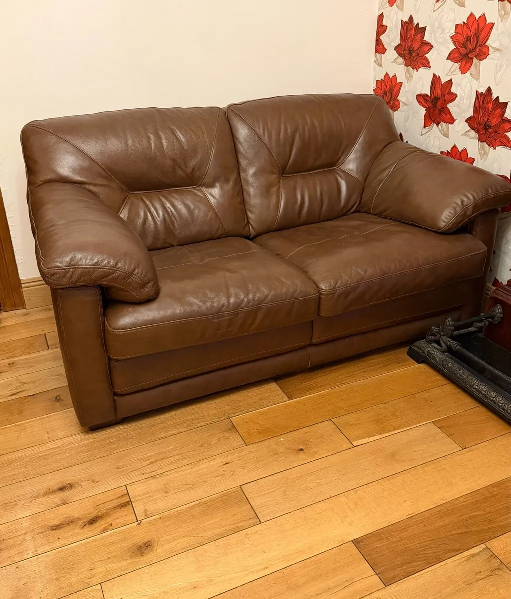 Luxury Brown Pure Leather 3 + 2 Seater Sofa Set - Image 4