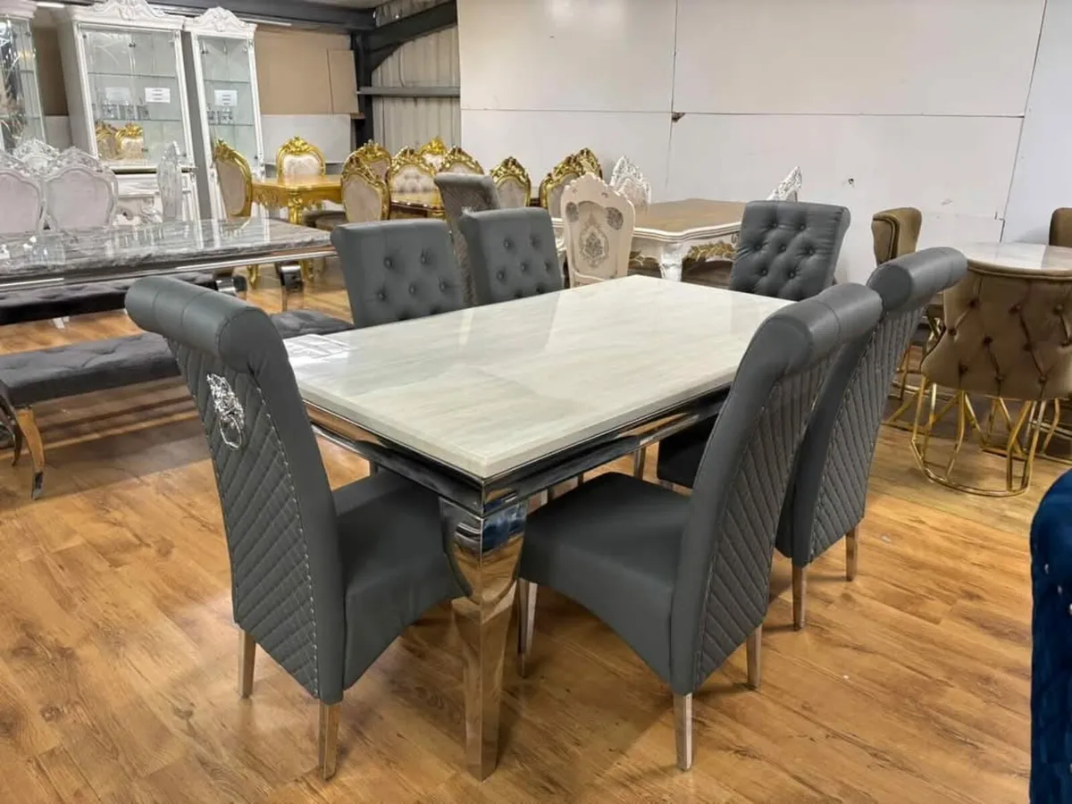 Marble Kitchen Dining Table With 6 Chairs - Image 3