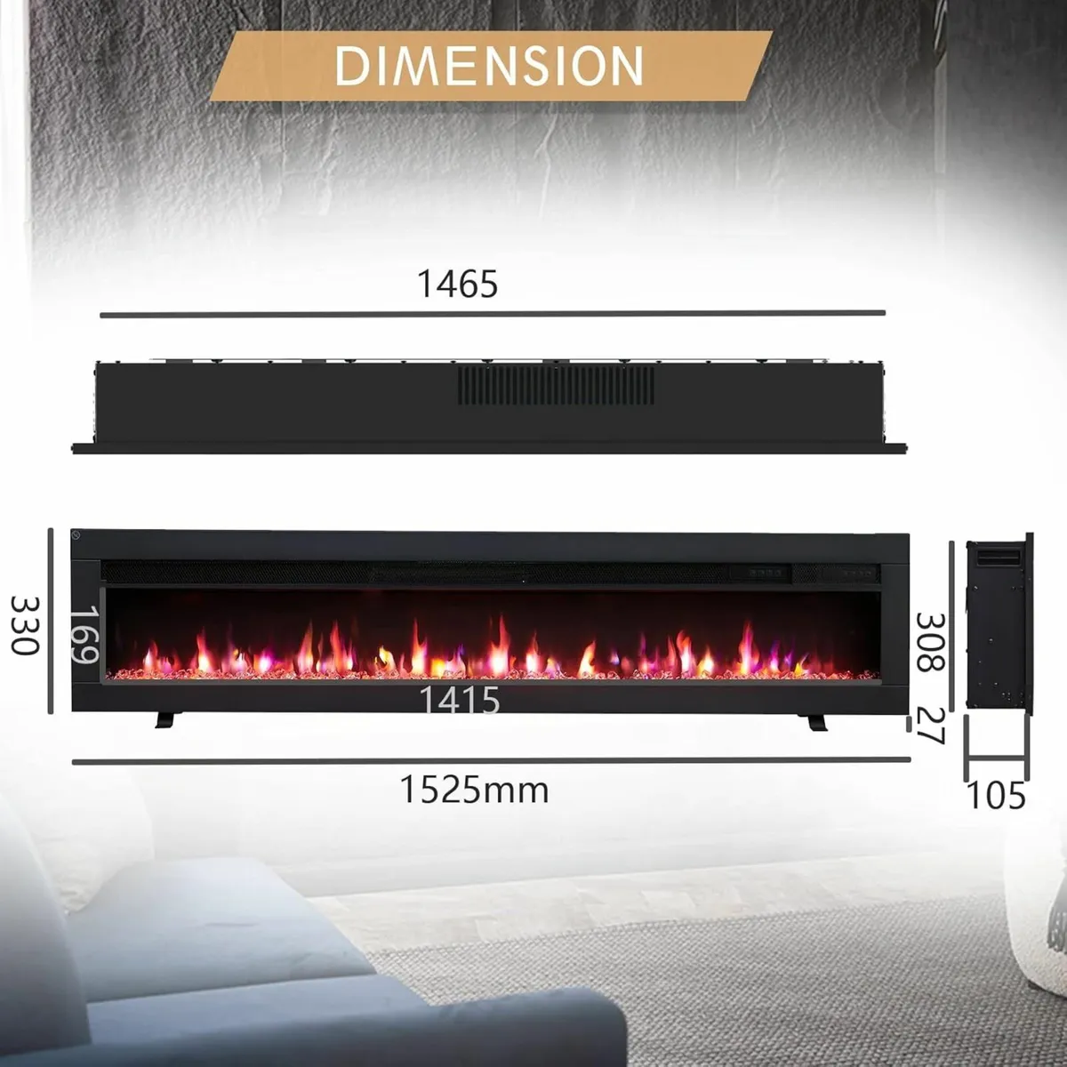 60"/152cm 3 in 1 Electric Fireplace with Logs - Image 2