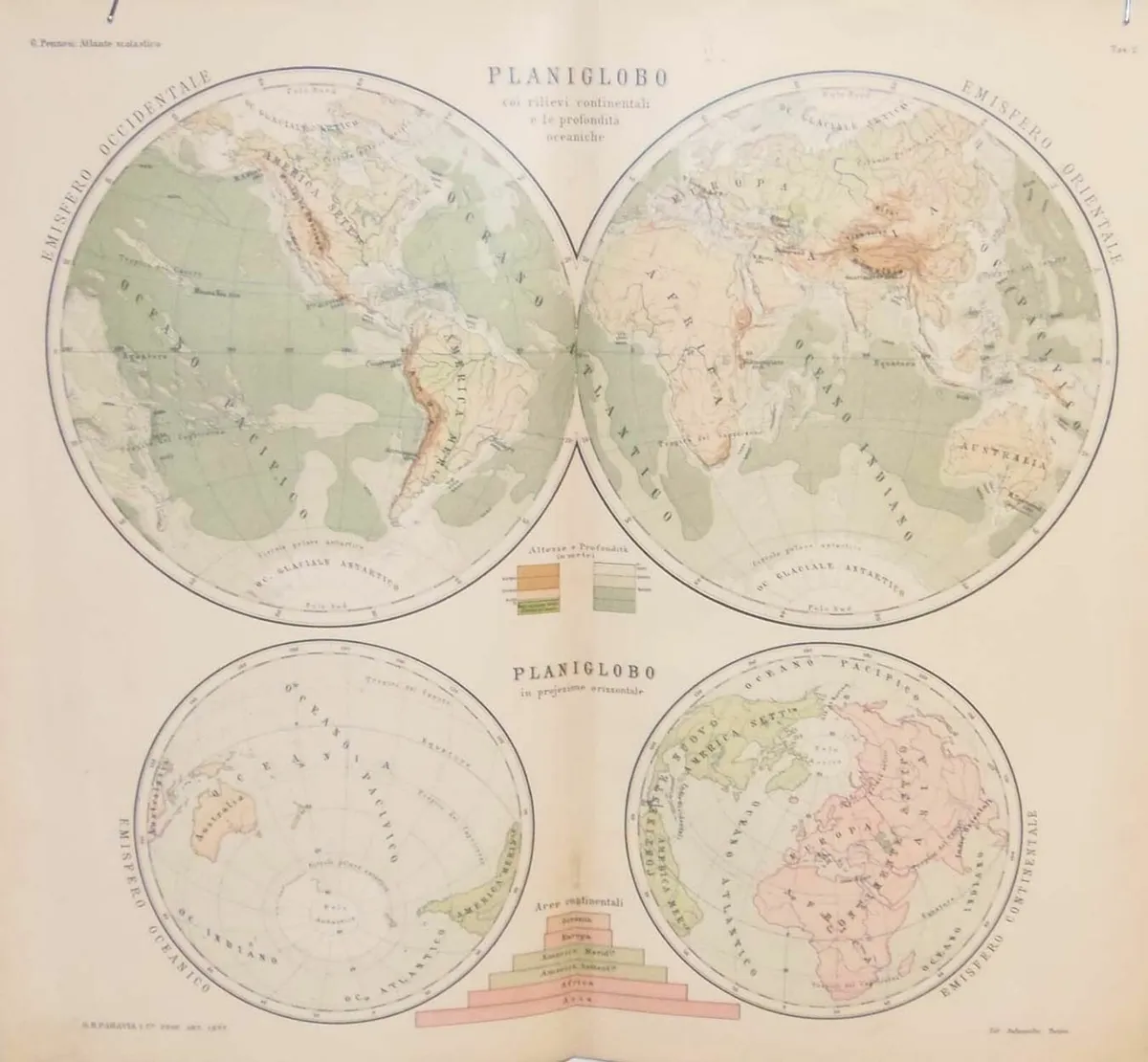 Antique Map World Hemispheres circa 1900 - Image 1