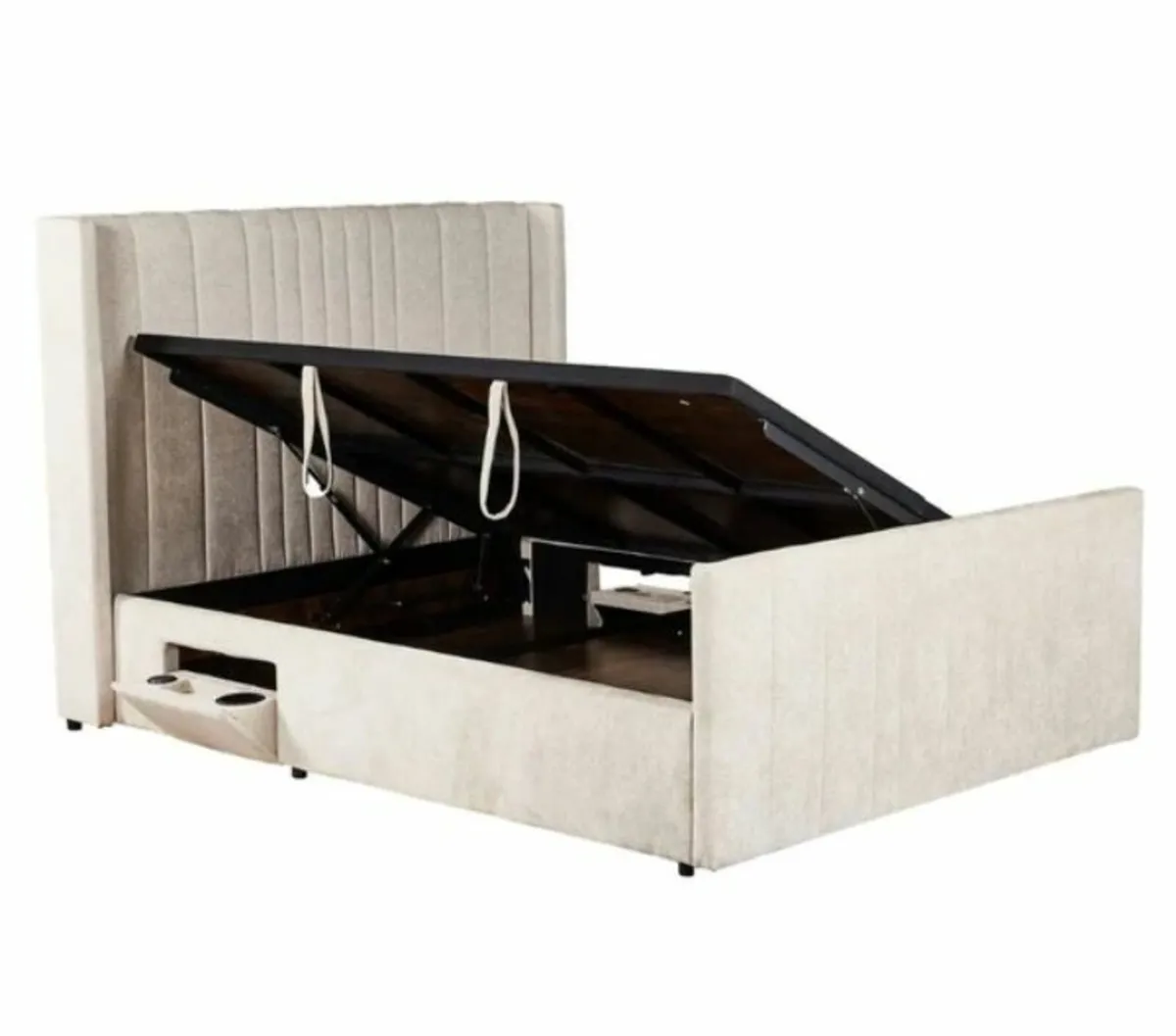 Clara Beige Fabric Smart Storage Bed free delivery - Image 1