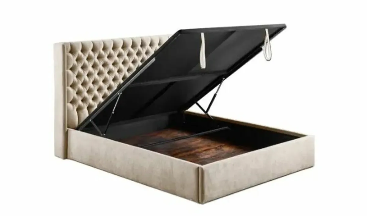 Colette Beige Gas Lift Storage Bed / 3 Sizes - Image 1