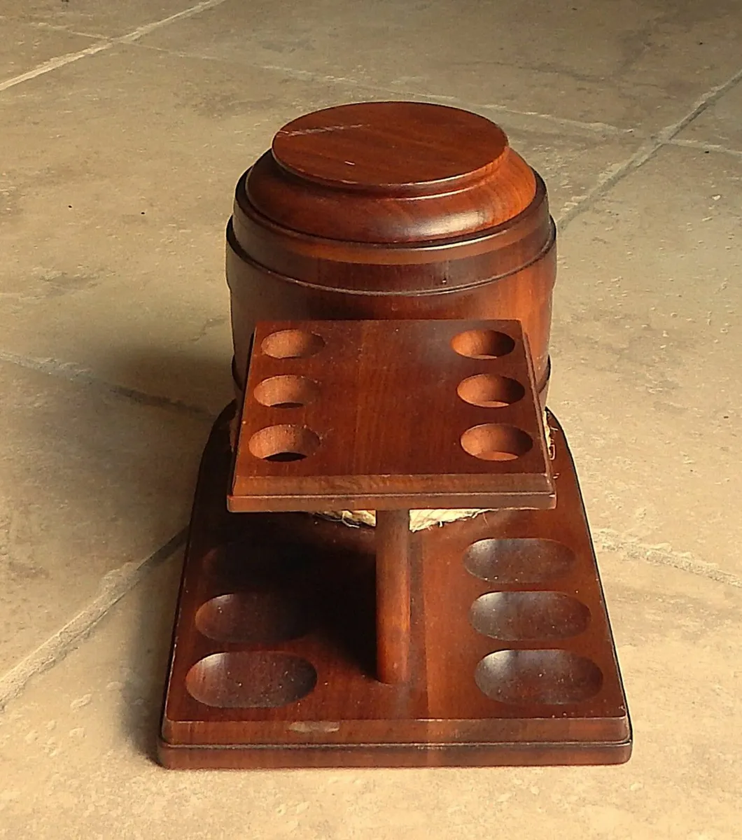 Vintage Walnut Pipe Rack & Humidor Tobacco Jar - Image 2