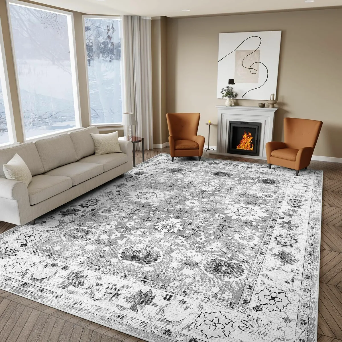 Grey Rugs Living Room - 160x230 cm Machine - Image 1