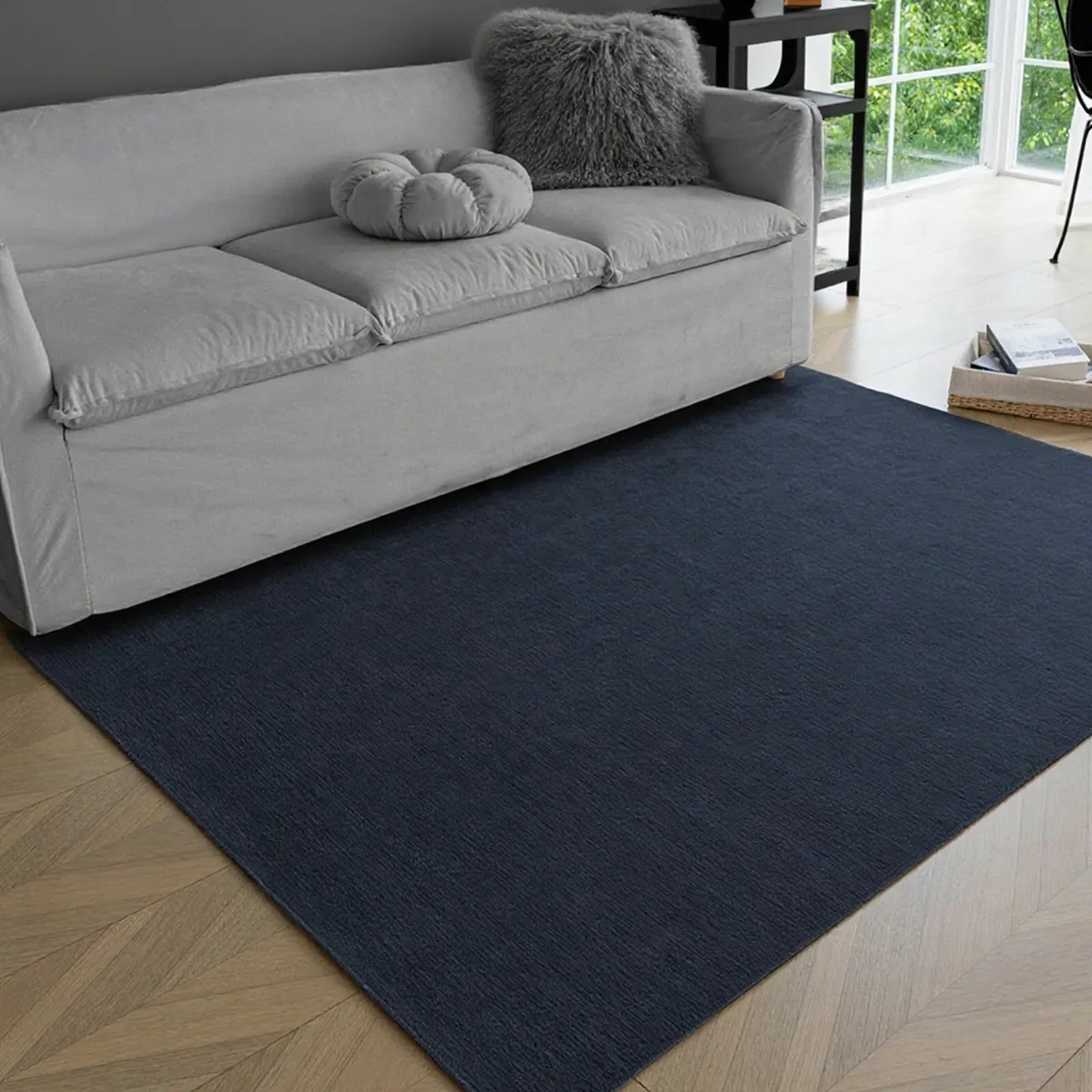 Rugs for Bedroom 120x160cm Navy Blue Low Pile Rug - Image 1