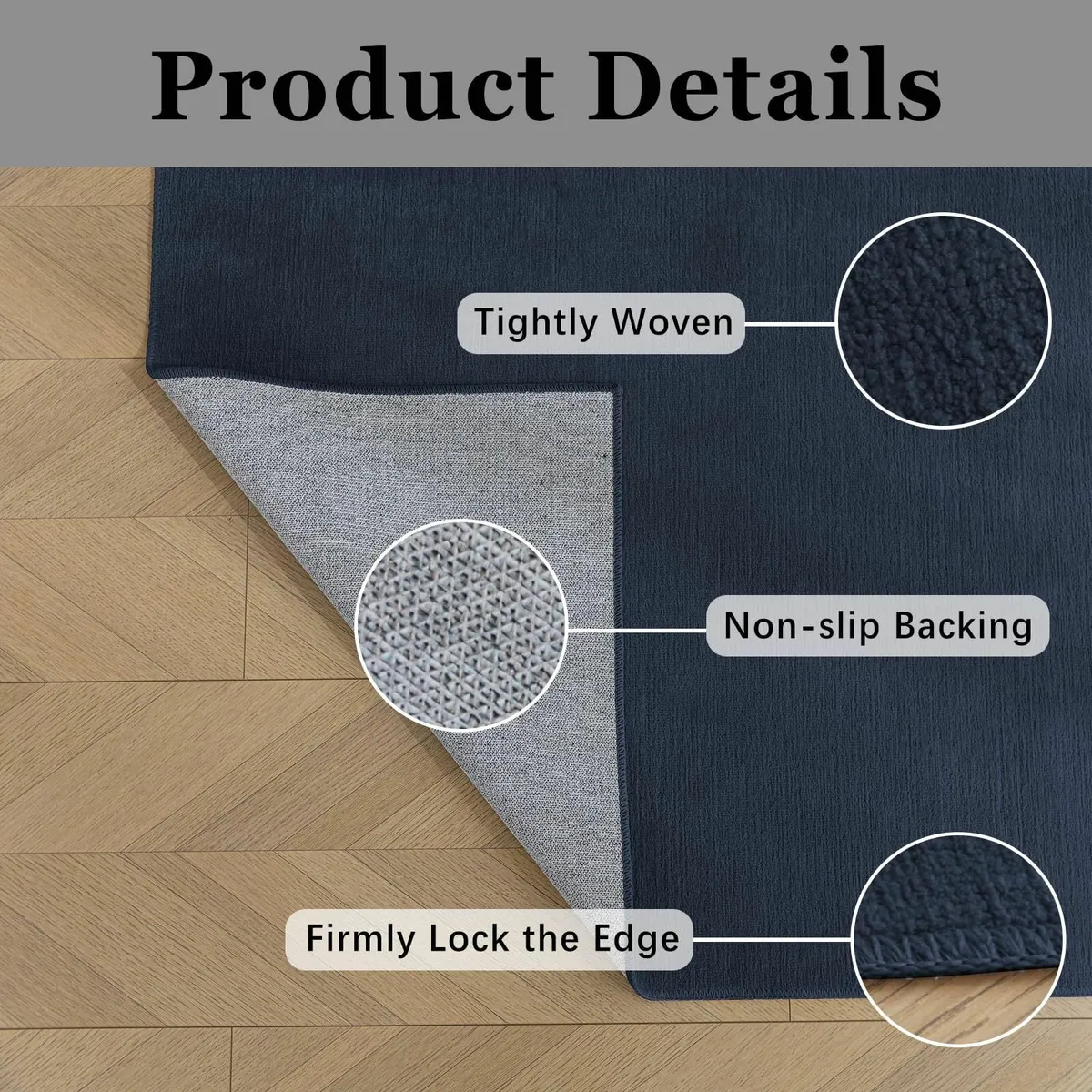 Rugs for Bedroom 120x160cm Navy Blue Low Pile Rug - Image 2