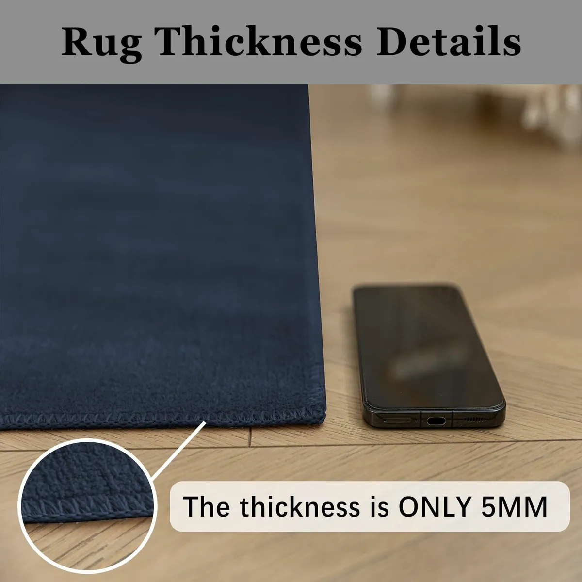 Rugs for Bedroom 120x160cm Navy Blue Low Pile Rug - Image 3