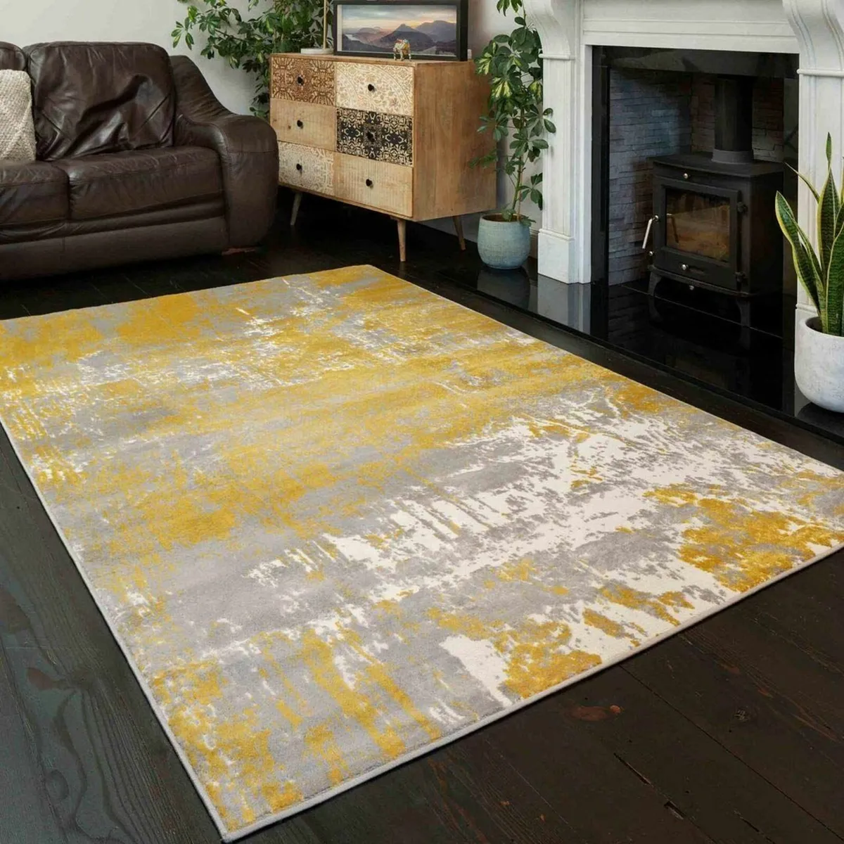 Modern Ochre Mustard Yellow Durable Distressed - Image 1