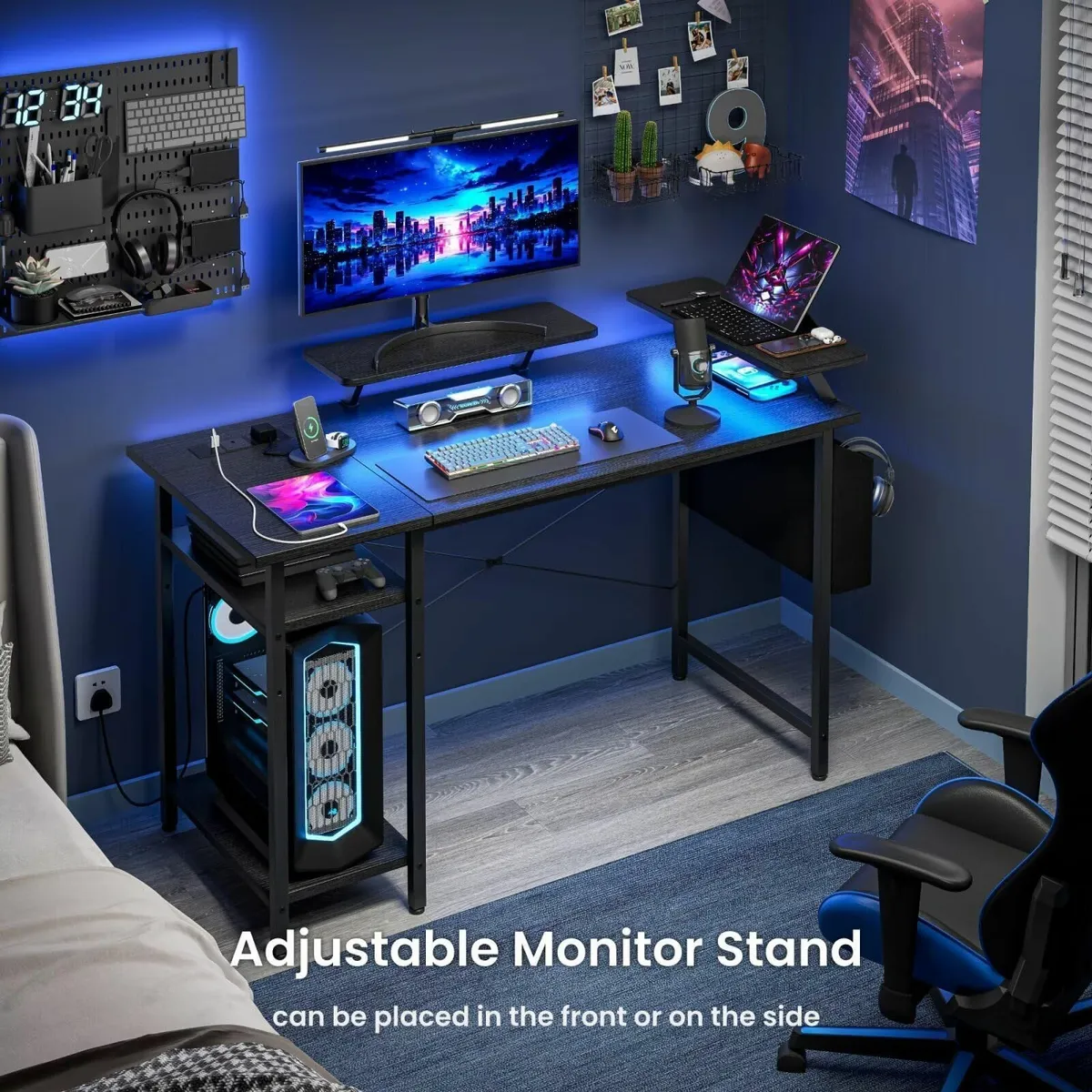 Gaming Desk with LED Lights Power Outlets - Image 3