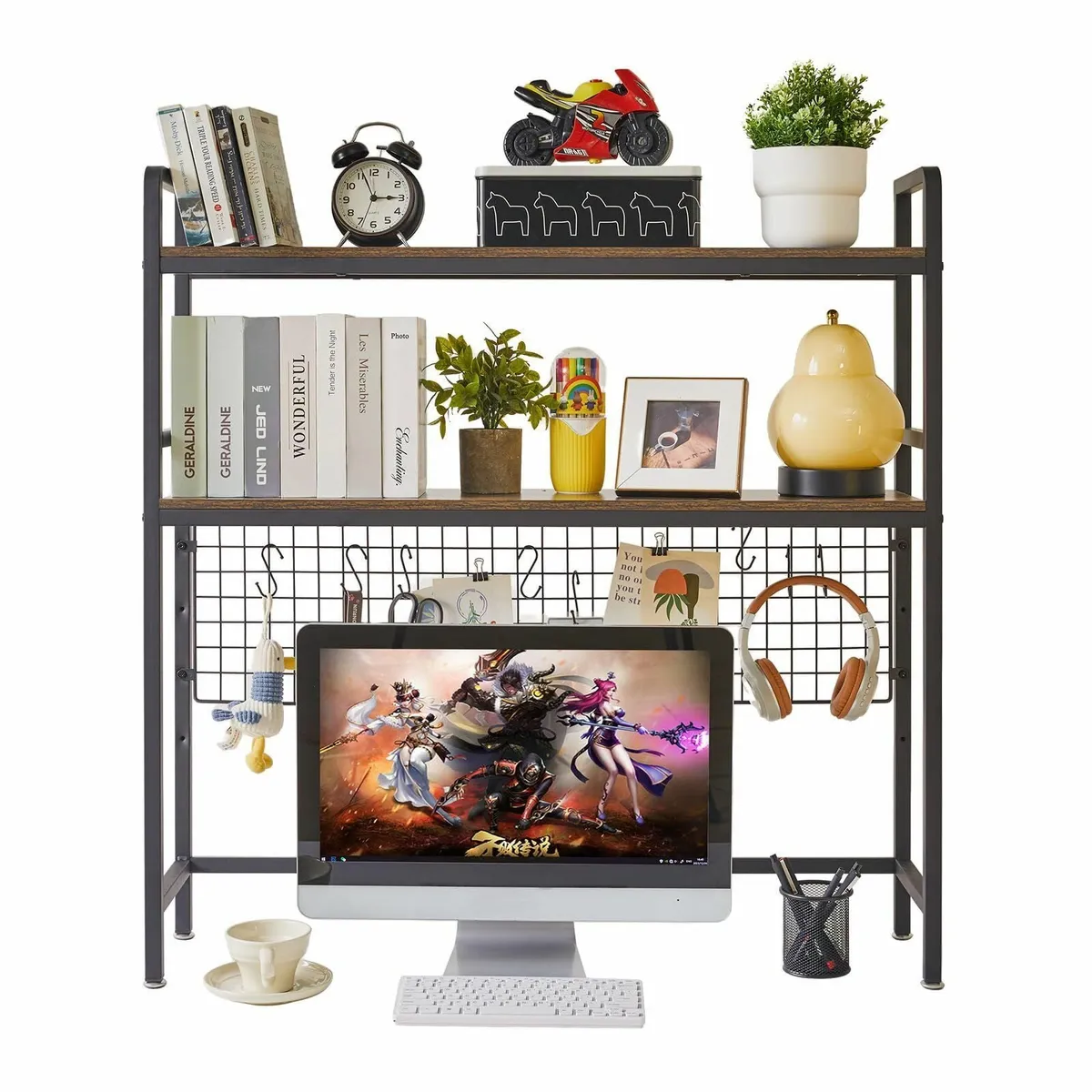 Desk Shelf 2-Tier Desktop Bookcase 37.5 Multipurp - Image 1