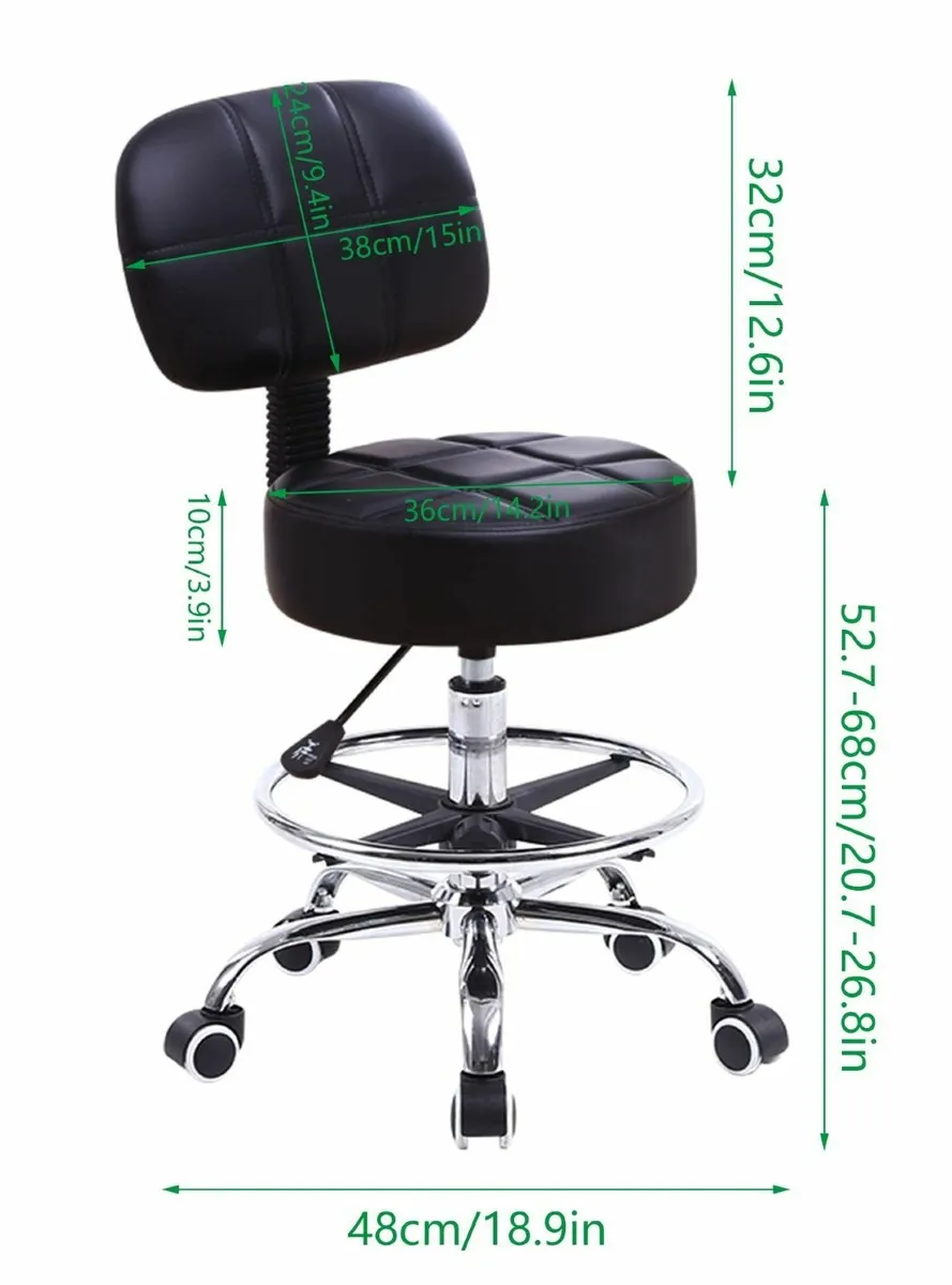 Swivel Round Rolling Stool PU Leather with - Image 3