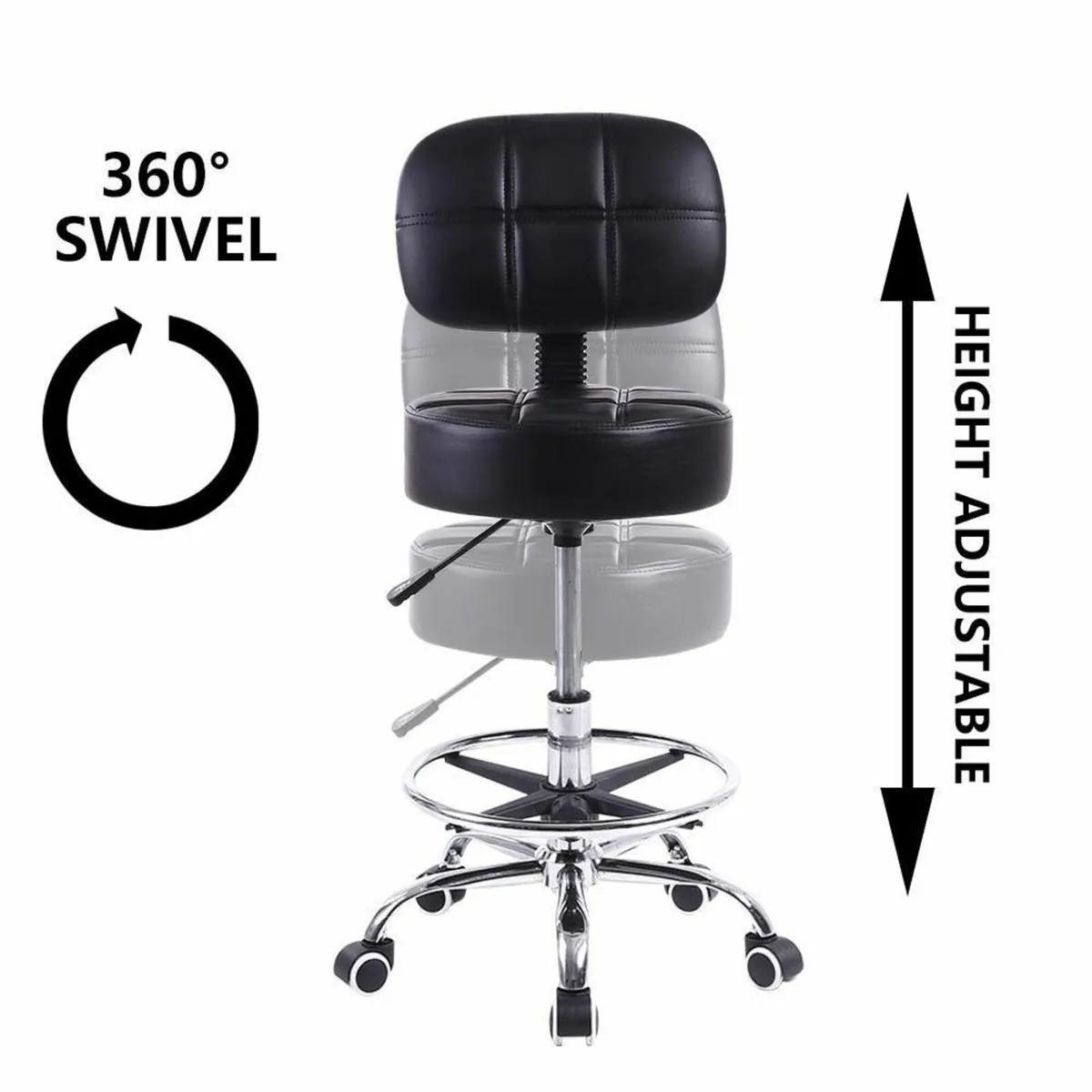 Swivel Round Rolling Stool PU Leather with - Image 4