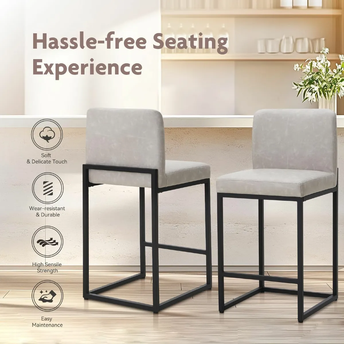 Bar Stools Tall Kitchen Sturdy Steel Frame - Image 3