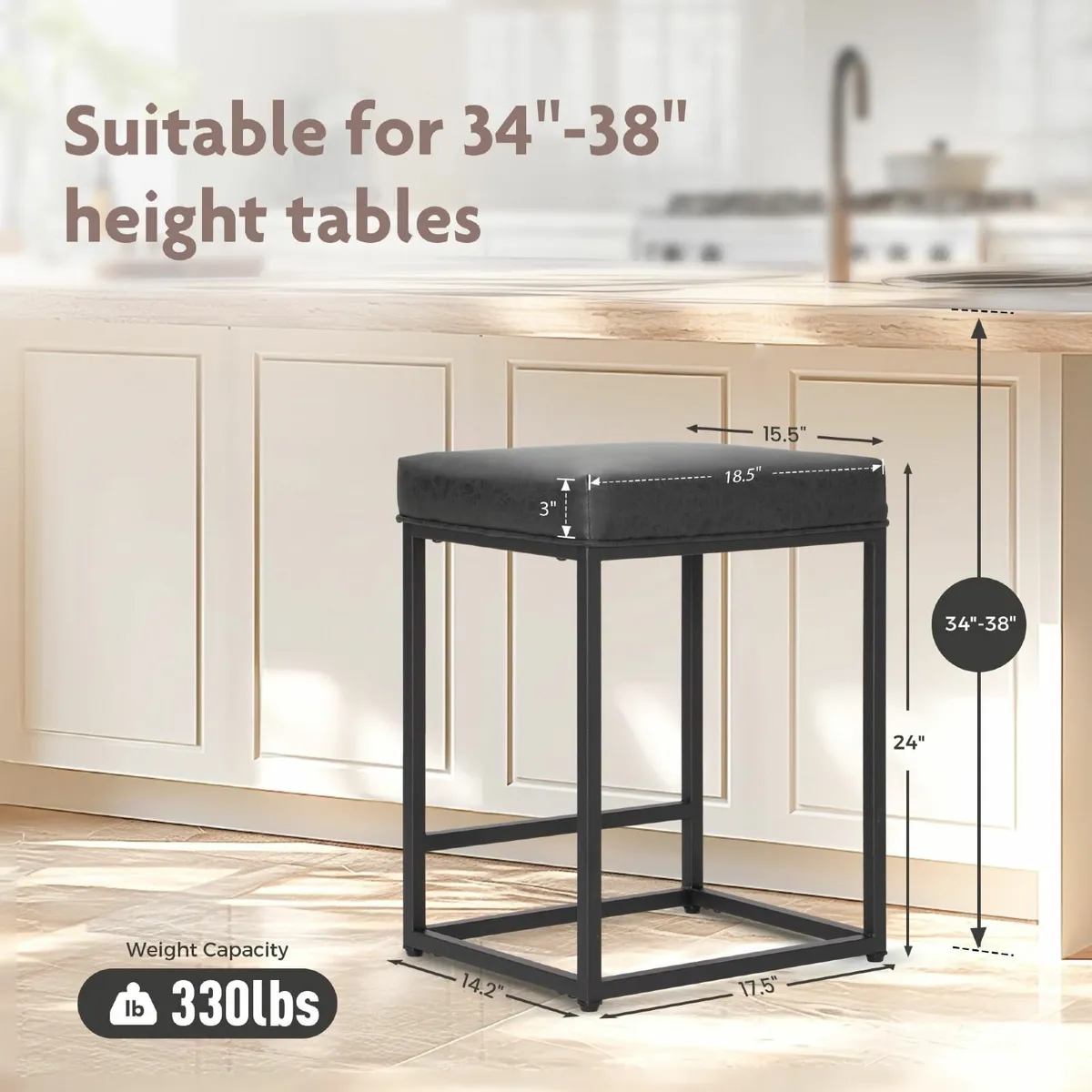 Bar Stool Counter Height Stools with Footrest - Image 2