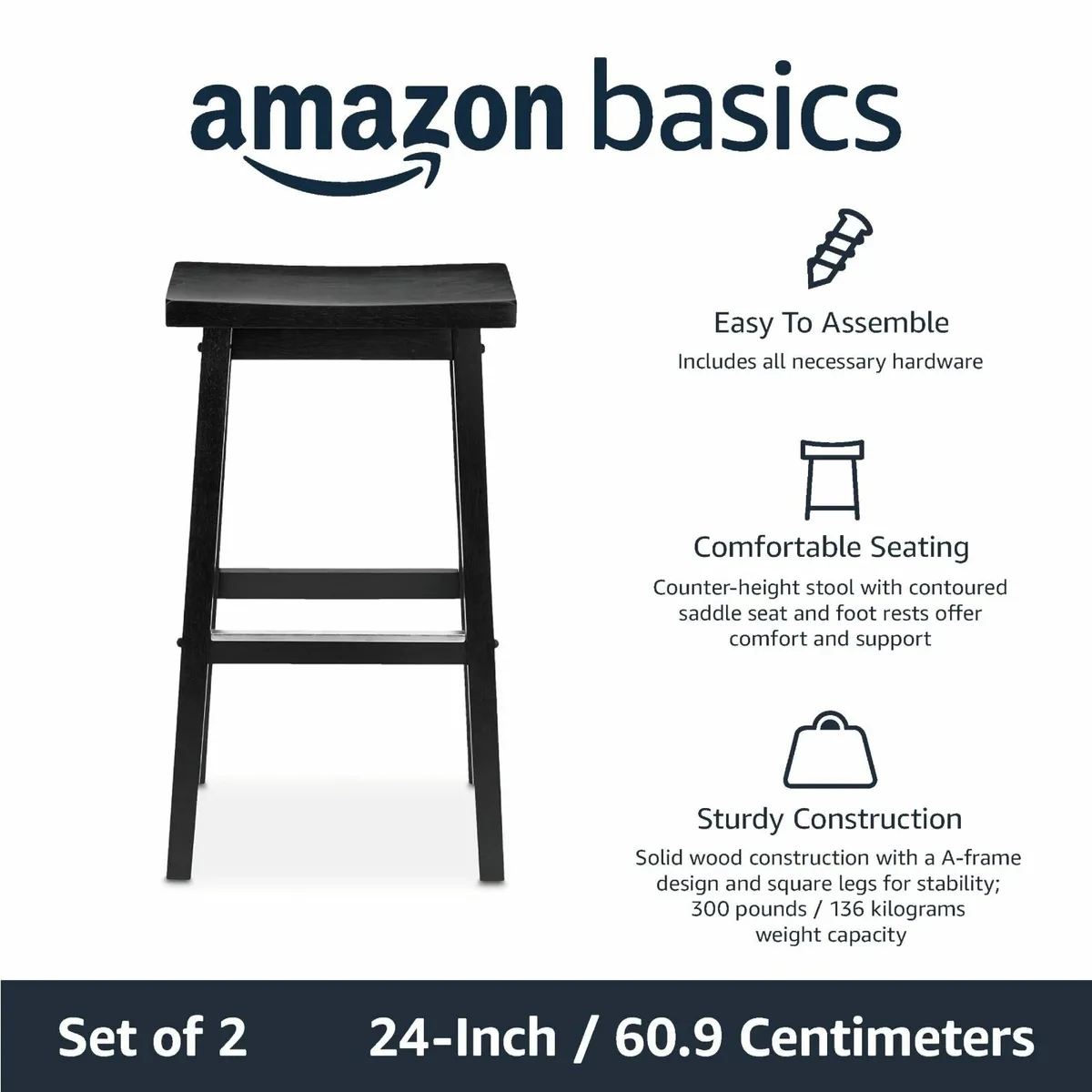 Set of 2 Solid Wood Kitchen Counter Bar Stool - Image 4