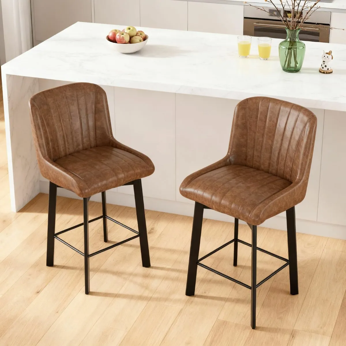 Bar Stools Set of 2 Swivel Breakfast Barstools - Image 1
