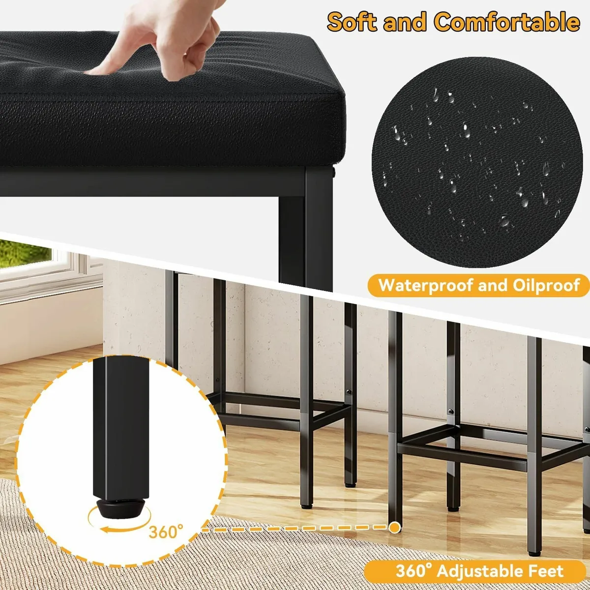 66 cm Bar Stools Set of 4 Black Breakfast - Image 4