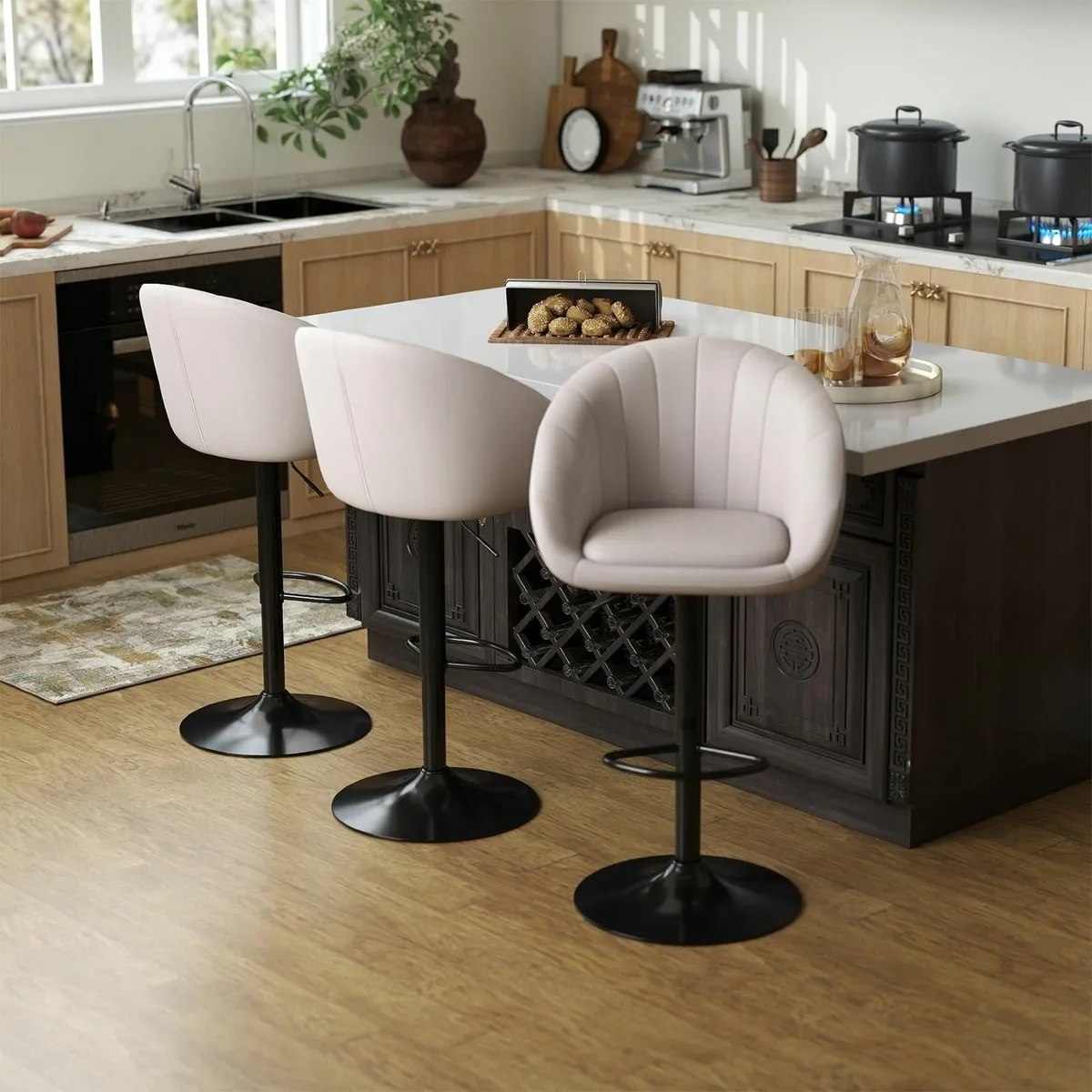 Bar Stools Height Adjustable Swivel Stool Linen - Image 2