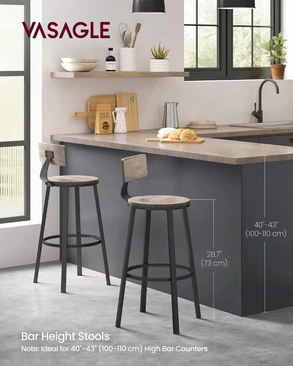 Bar Stools Set of 2 Kitchen Breakfast Chairs with - Image 3