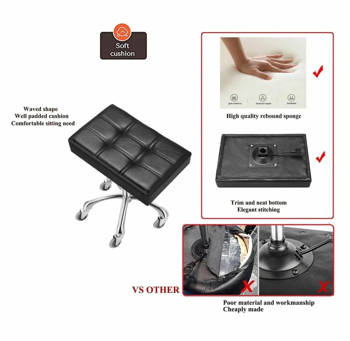 Heavy Duty Stools with Wheels 400lb Backless - Image 3