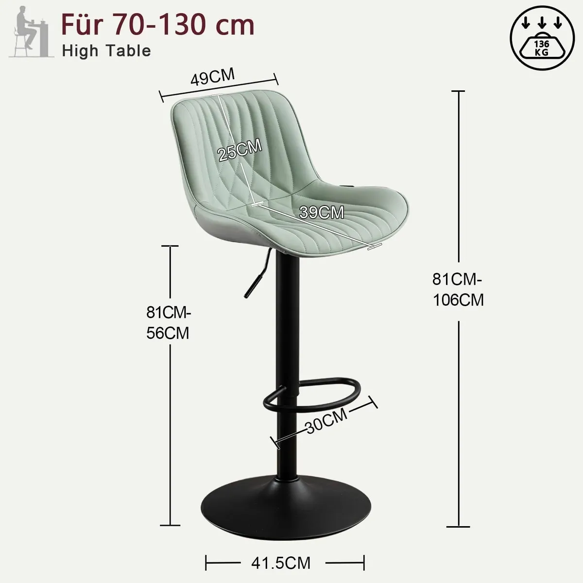 Bar Stools Breakfast Chairs with Back PU Leather - Image 2