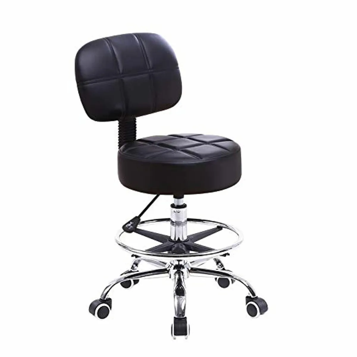 Swivel Round Rolling Stool PU Leather with - Image 1