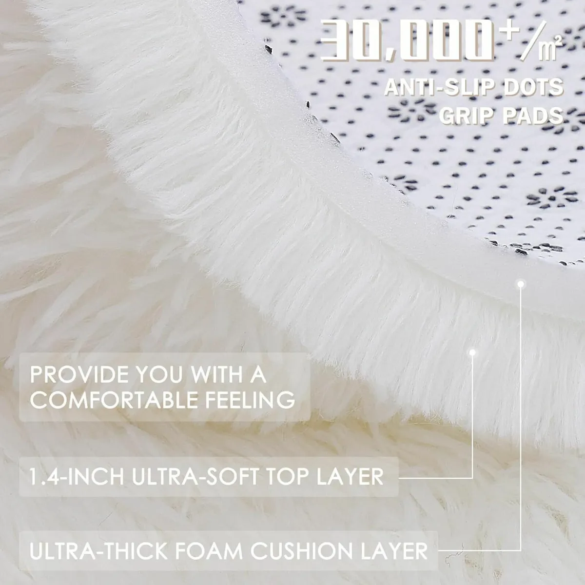 Round Cream Rug 120cm Fluffy Shaggy - Image 3