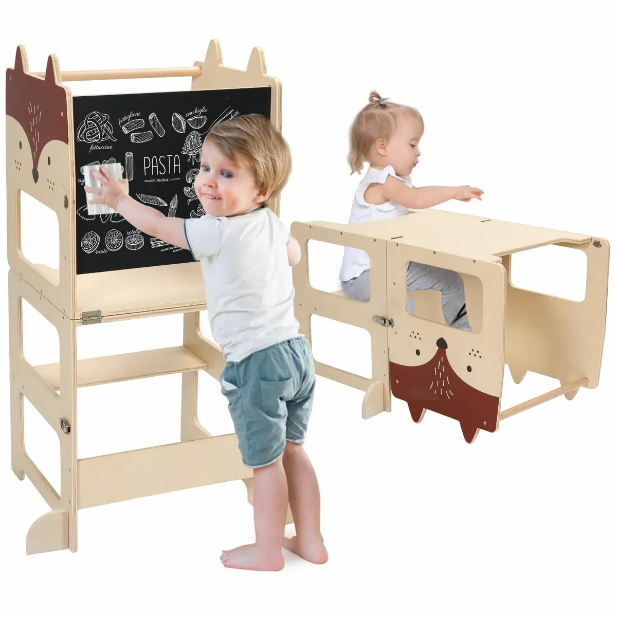 Kids Step Stool Kitchen Aid for Toddlers Wooden - Image 1