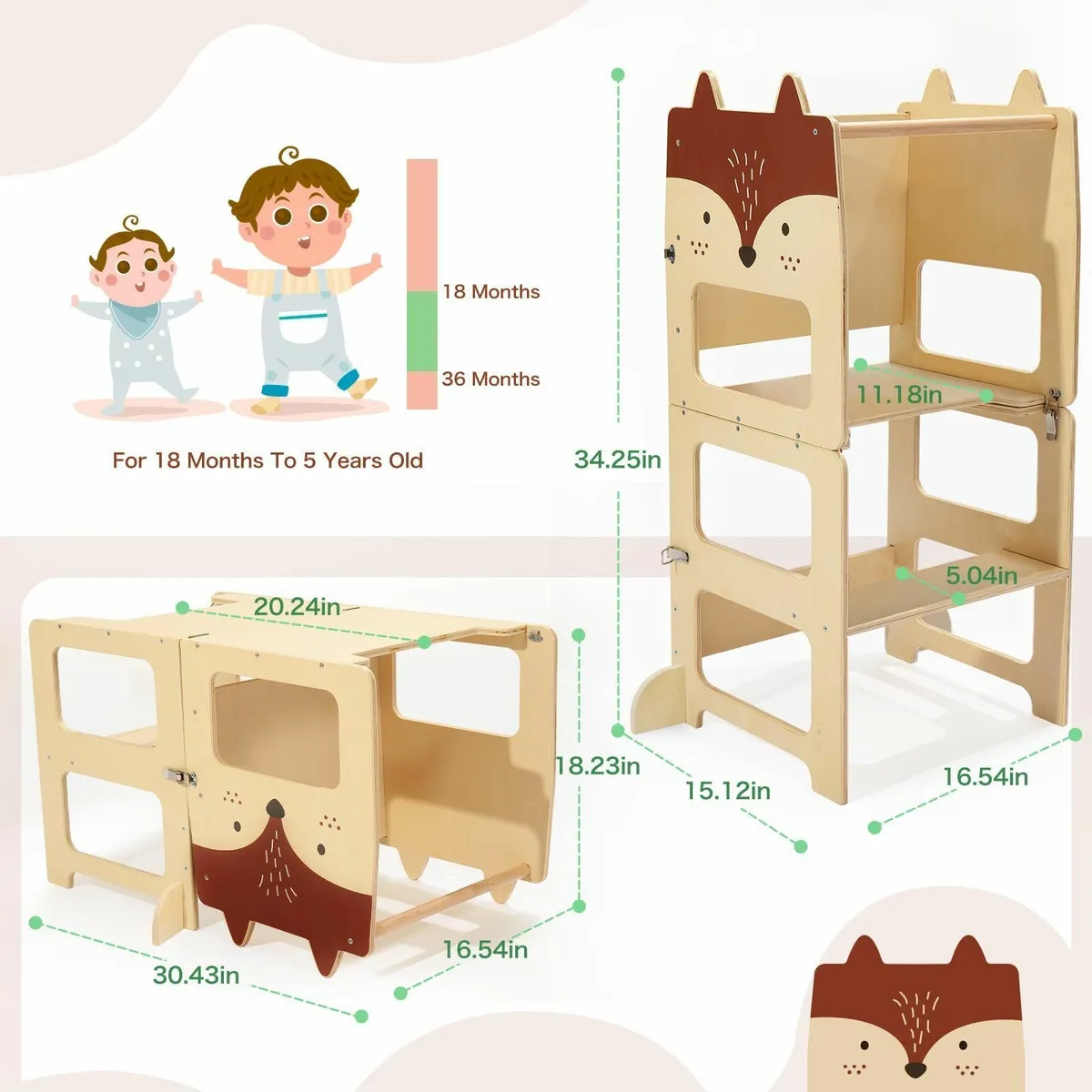 Kids Step Stool Kitchen Aid for Toddlers Wooden - Image 3
