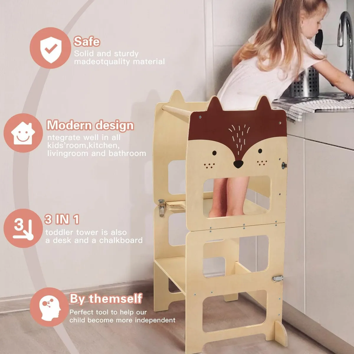 Kids Step Stool Kitchen Aid for Toddlers Wooden - Image 4