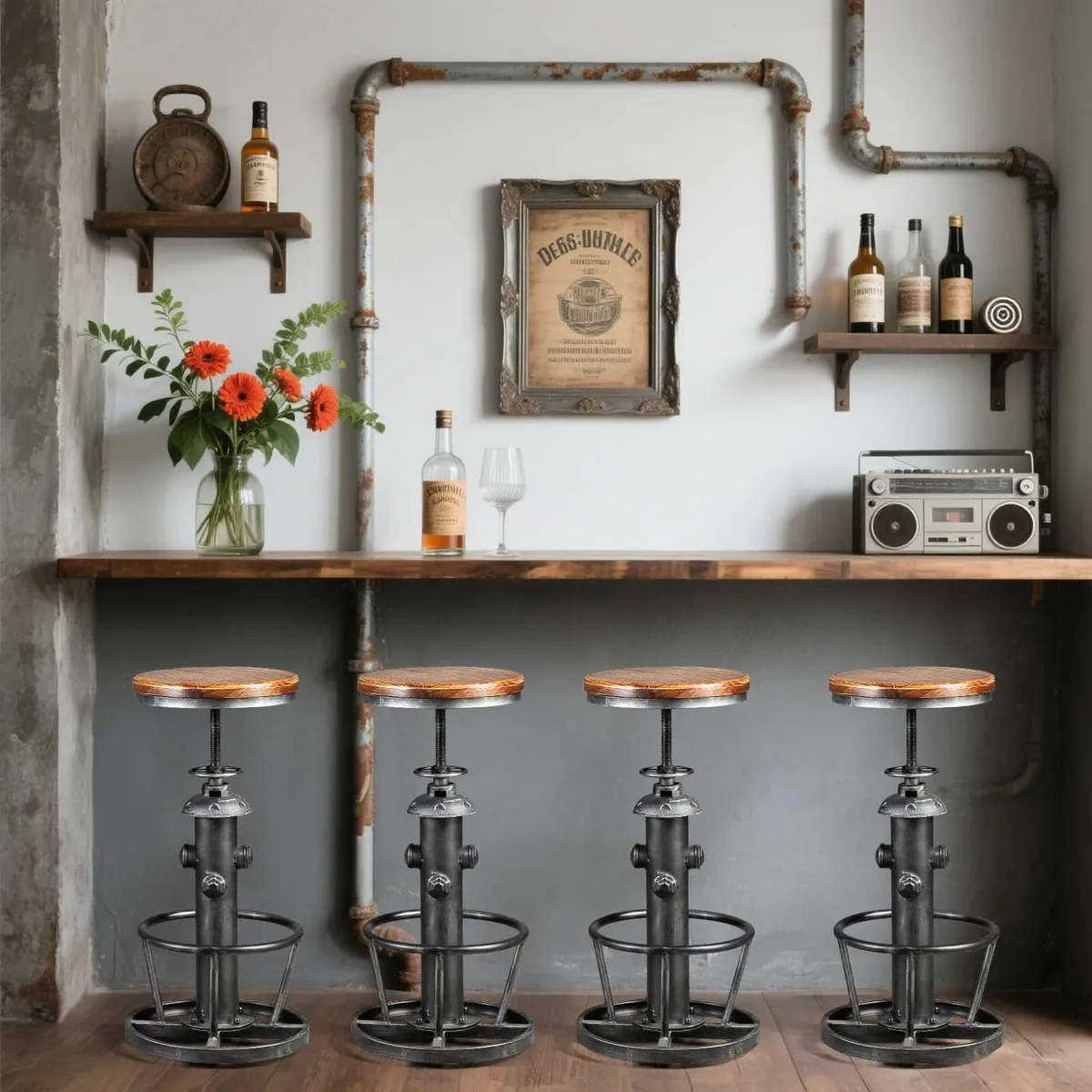 Antique Industrial Round Bottom Adjustable Height - Image 2