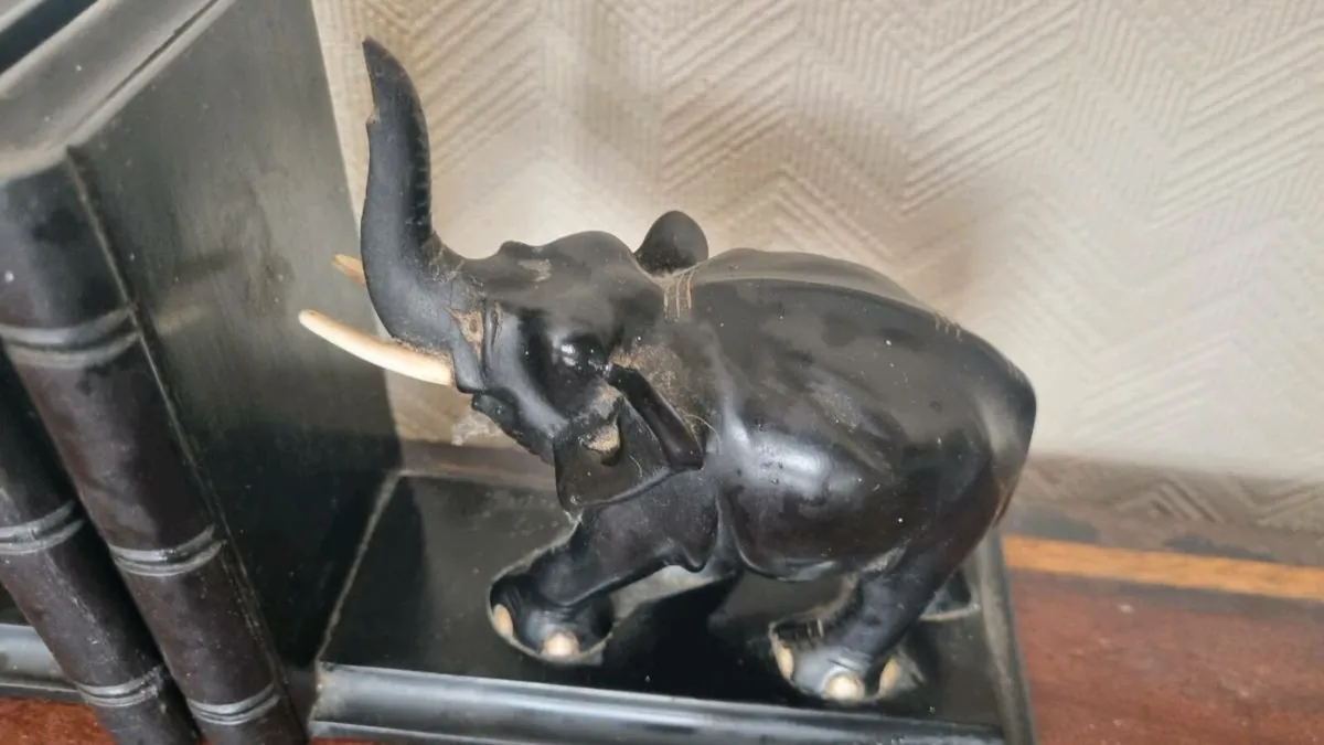 Antique Wooden Elephant book ends - Image 3