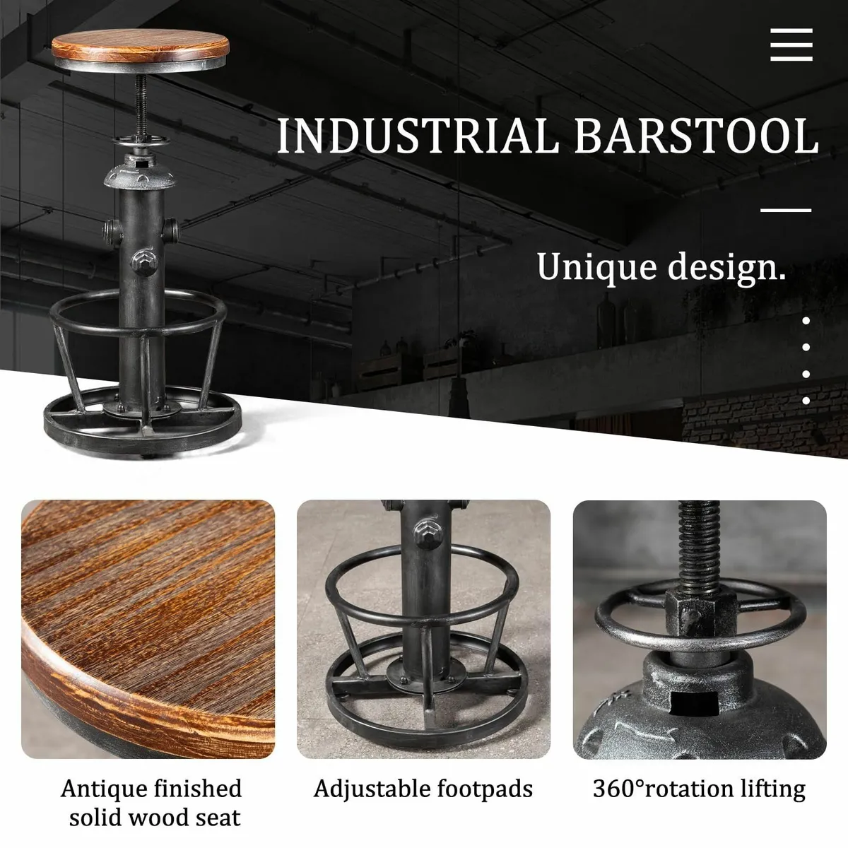 Antique Industrial Round Bottom Adjustable Height - Image 4