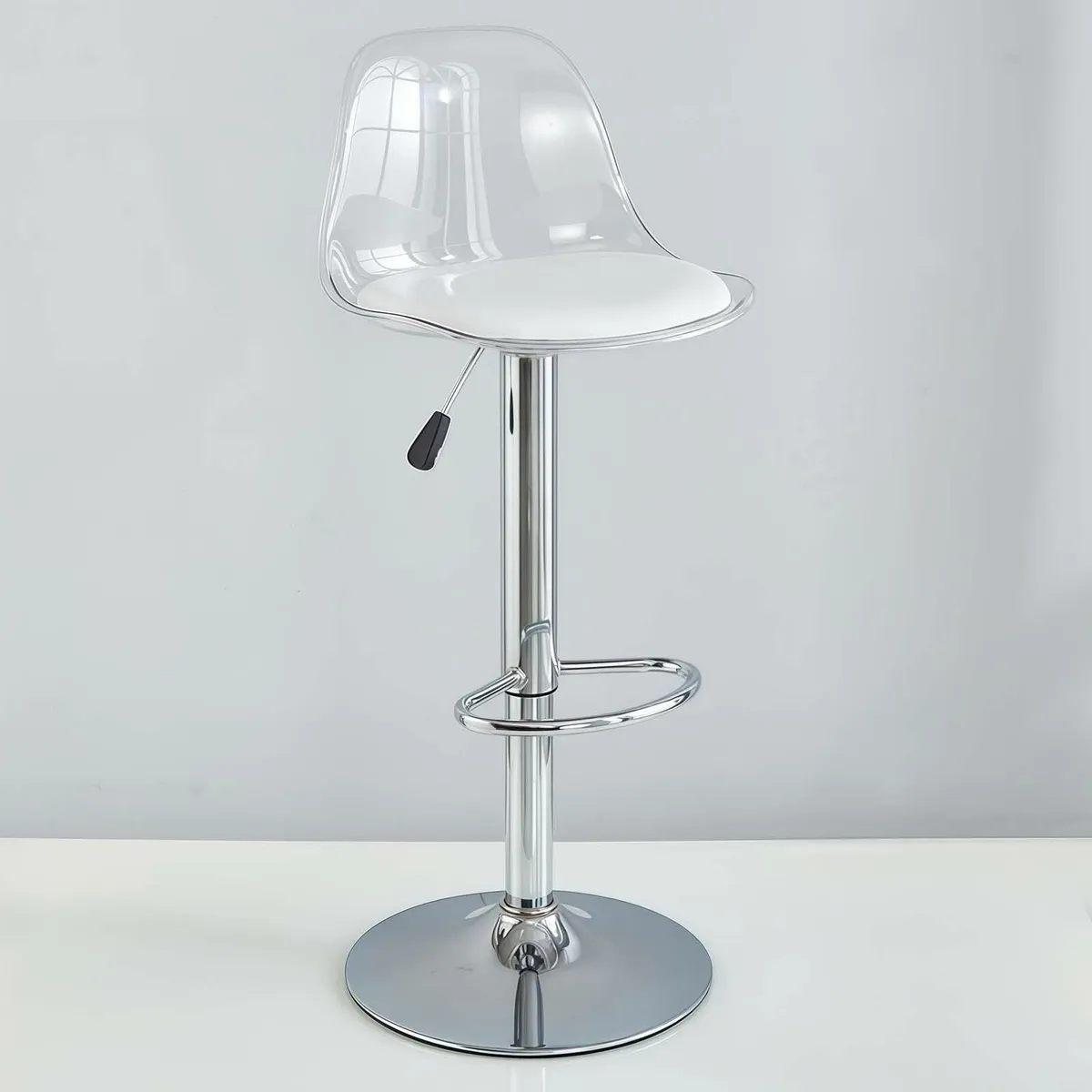 Clear Acrylic Bar Stools PU Leather Medium Back - Image 1