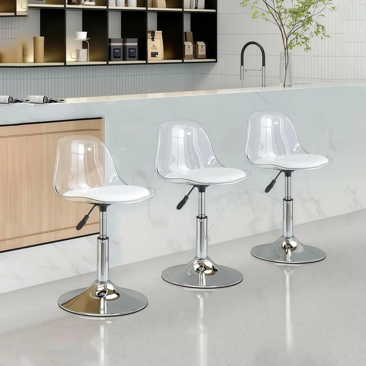 Clear Acrylic Bar Stools PU Leather Medium Back - Image 3