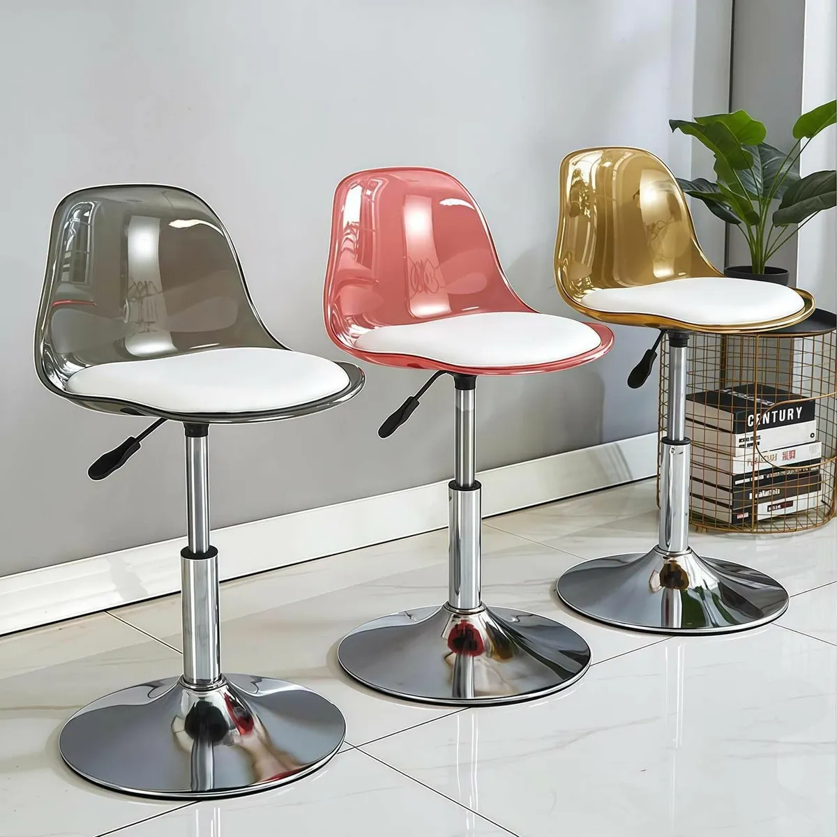 Clear Acrylic Bar Stools PU Leather Medium Back - Image 4