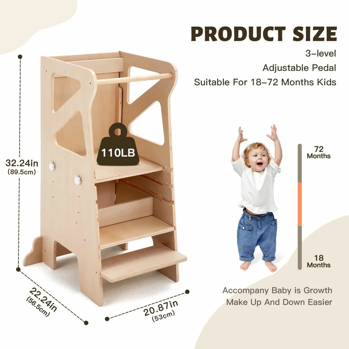 Wooden Kitchen Step Helper Learning Standing - Image 2